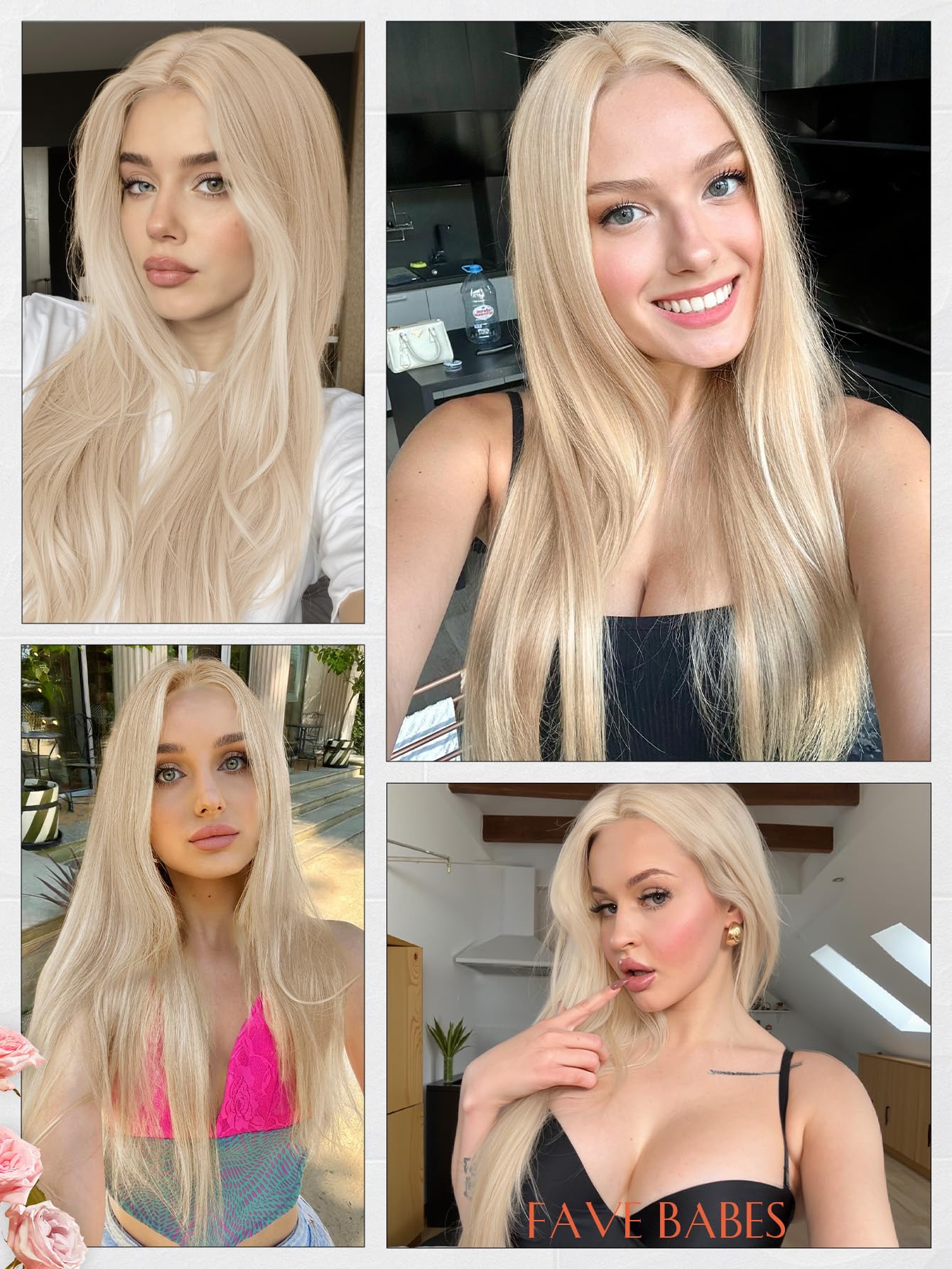 FAVE long straight 26-inch blonde wig offering dramatic movement and fullness.