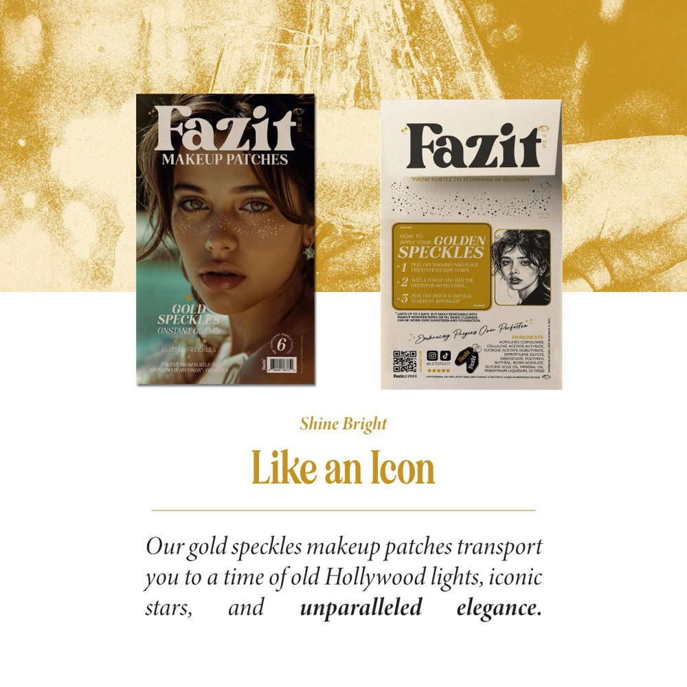 Fazit makeup patches closeup-glitter detail—high-shine finish that catches light