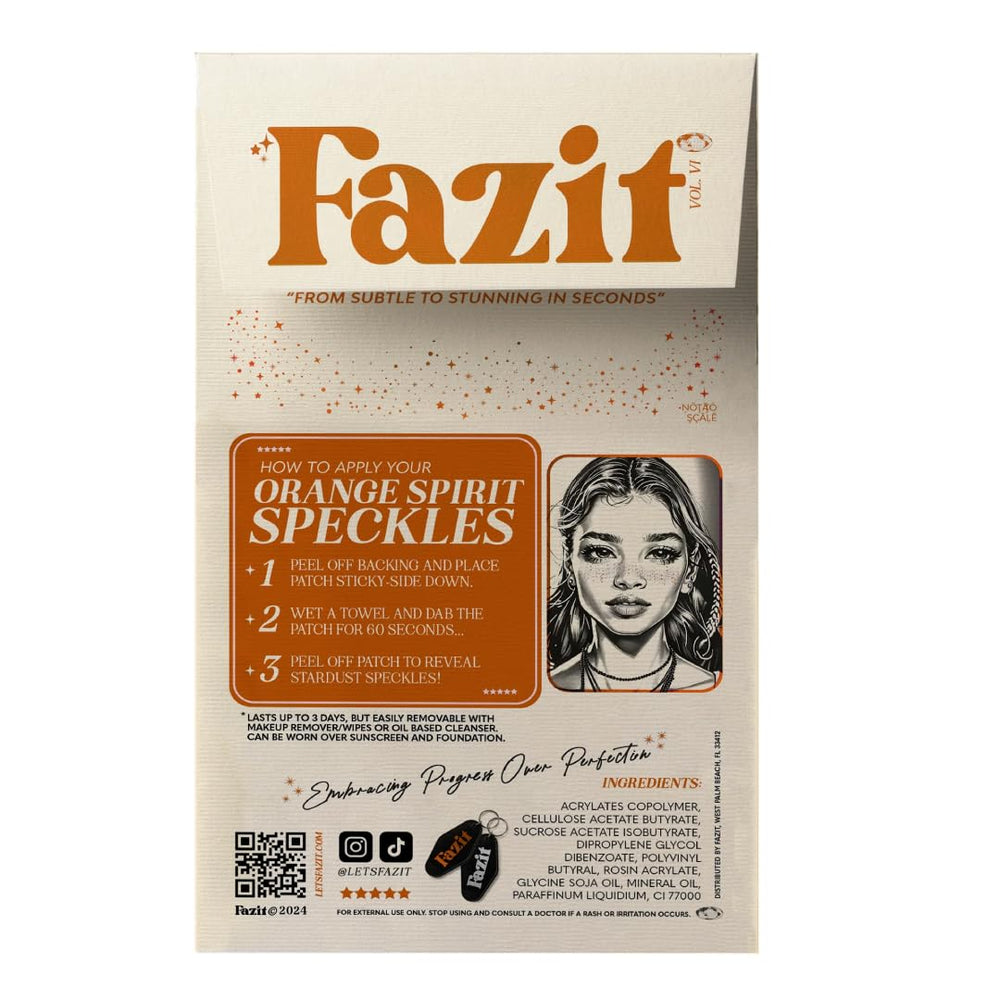 Fazit Makeup Patches glitter orange packaging showcases portable glam on-the-go.