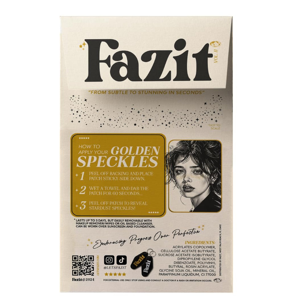 Fazit makeup patches gold speckles on-face—subtle glitter for everyday wear