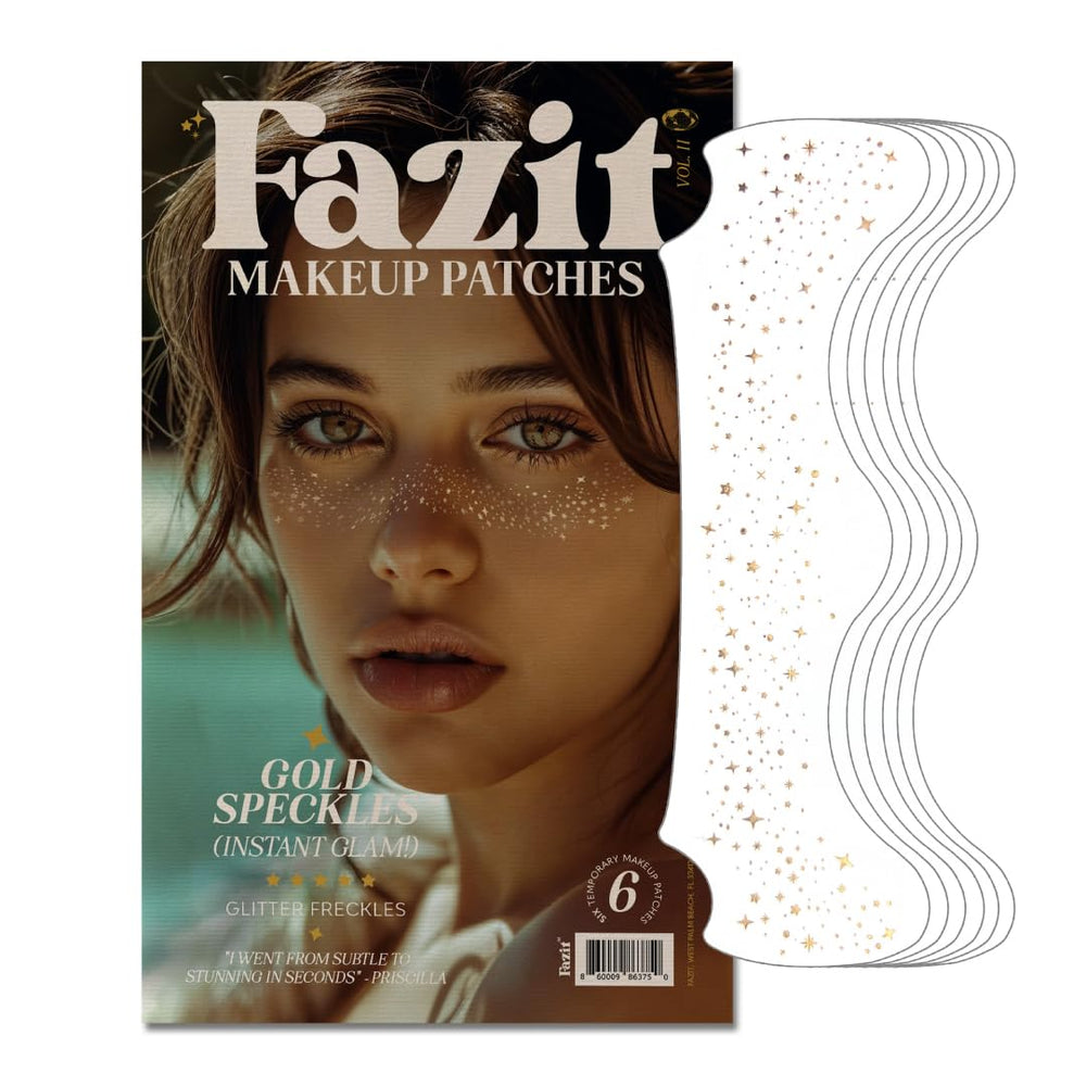 Fazit makeup patches gold speckles packaging—easy on-the-go sparkle for quick glam