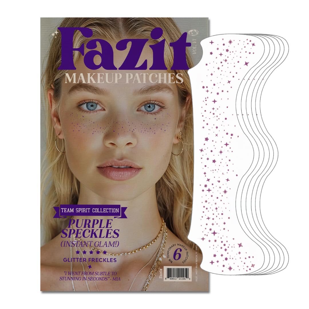 Fazit Makeup Patches purple speckles closeup for vibrant facial accents and party sparkle