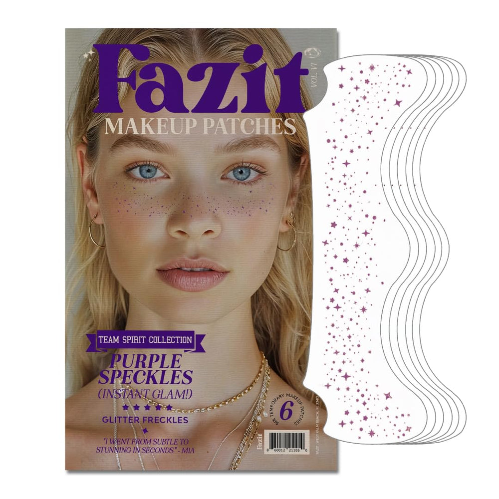Fazit Makeup Patches purple speckles closeup for vibrant facial accents and party sparkle