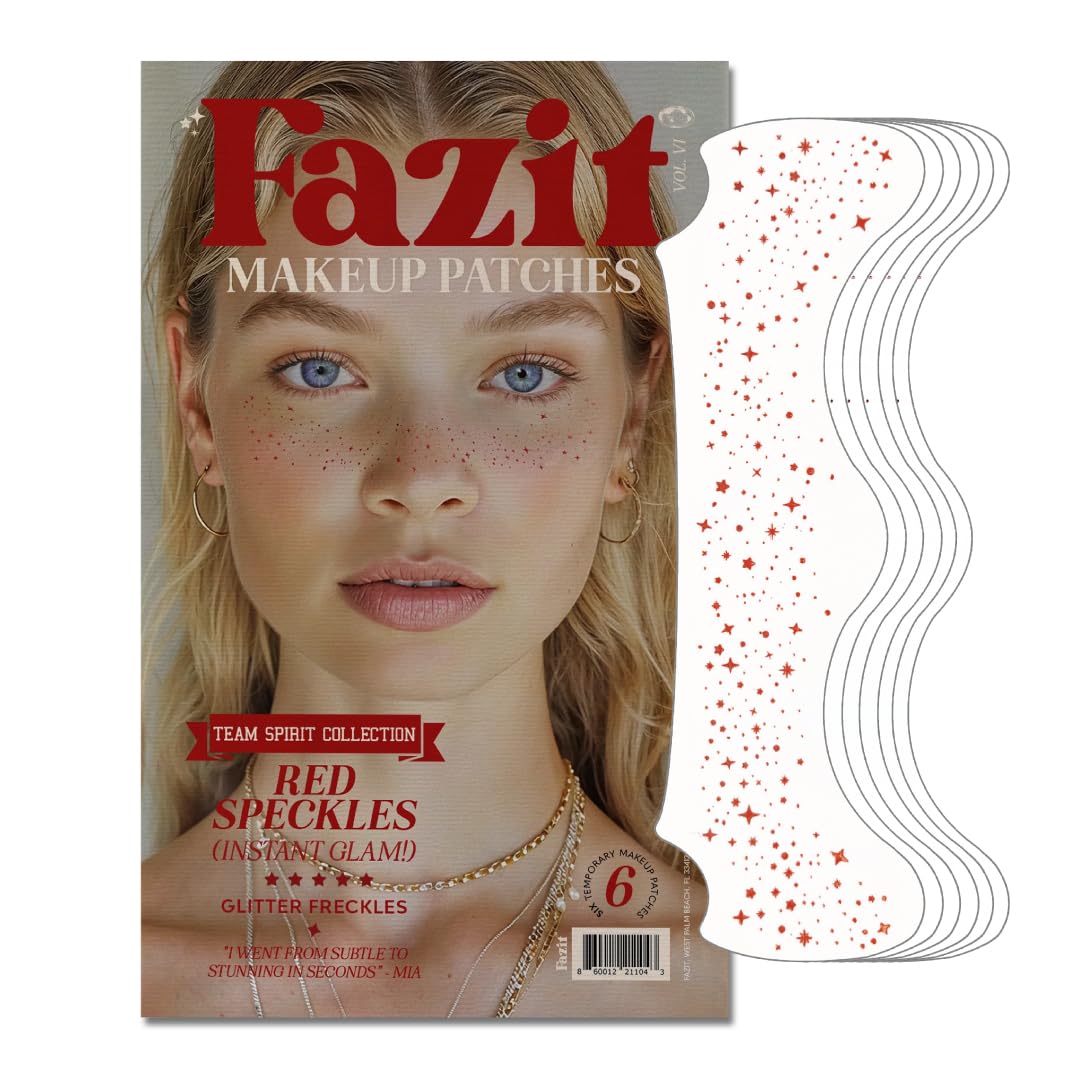 Fazit makeup patches red speckles closeup for a festive, skin-safe sparkle