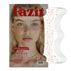 Fazit makeup patches red speckles closeup for a festive, skin-safe sparkle