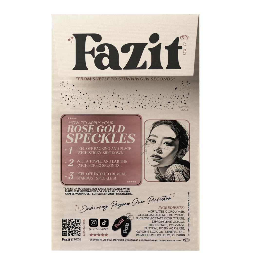 Fazit makeup patches rose gold speckles applied on cheek for subtle shimmer