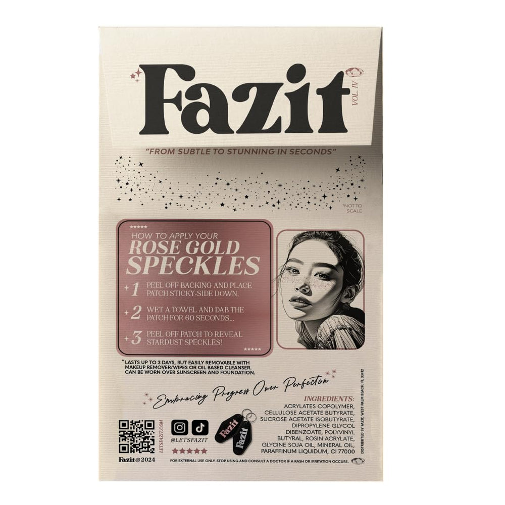 Fazit makeup patches rose gold speckles applied on cheek for subtle shimmer