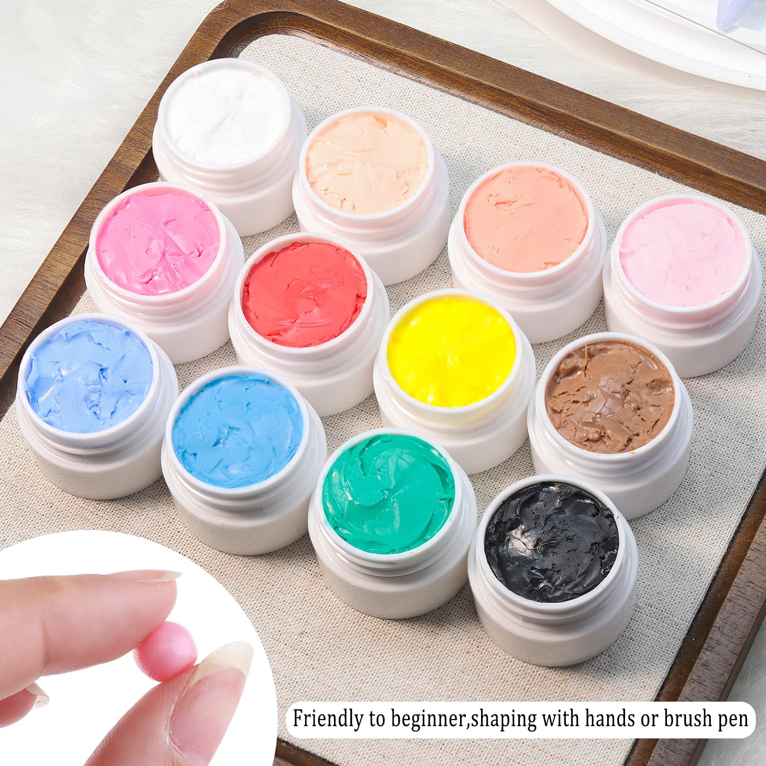 Fcozpjk color-palette 12-color gel set for diverse nail art designs with 3D elements.