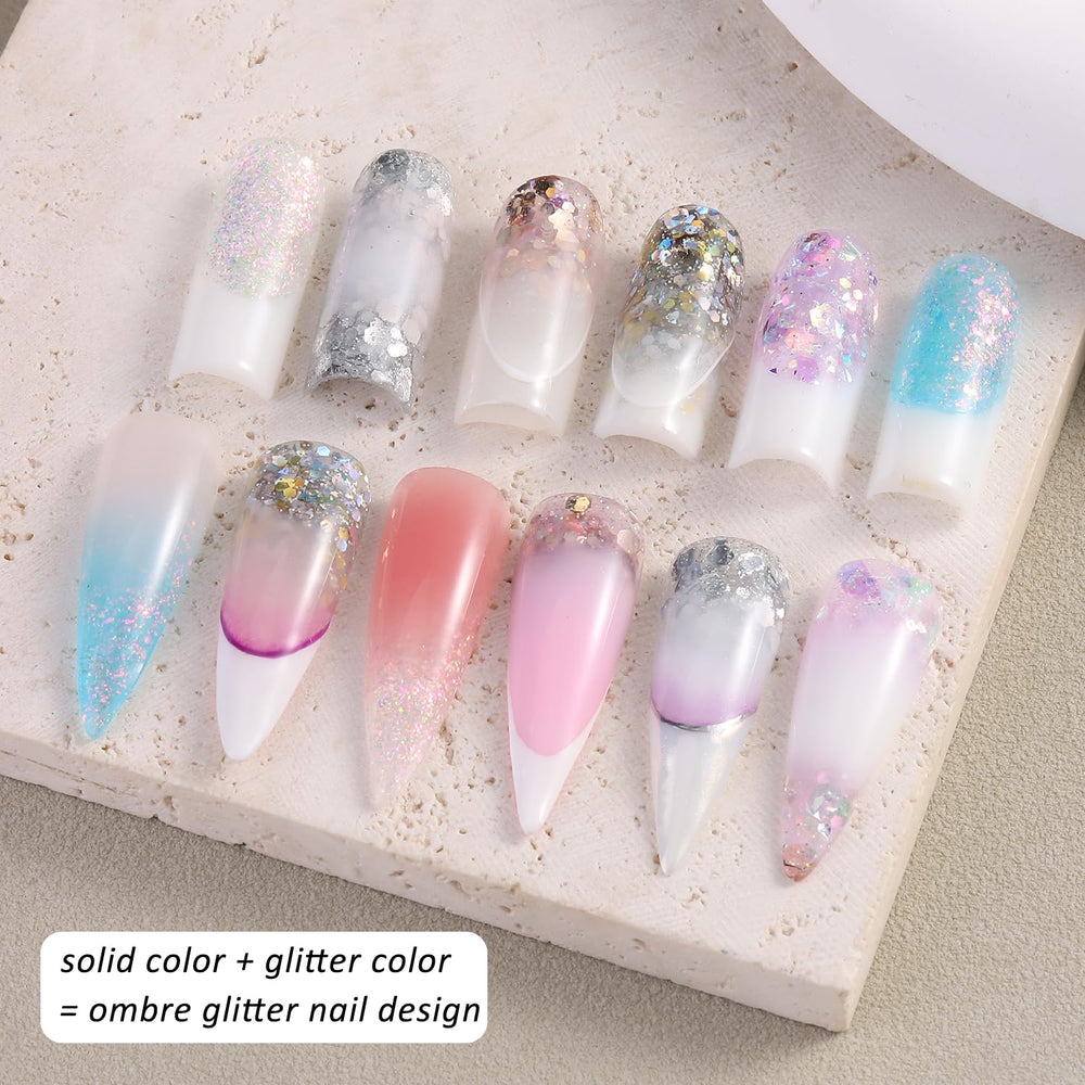 Fcozpjk glitter and solid color gels add shine to designs.