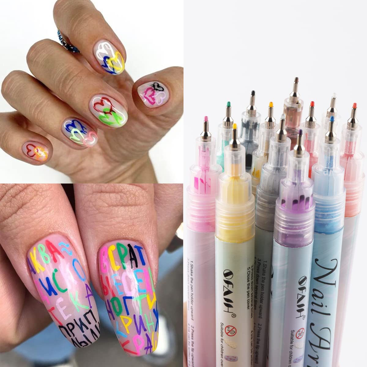 Fcozpjk French tips and fine line designs with graffiti pens