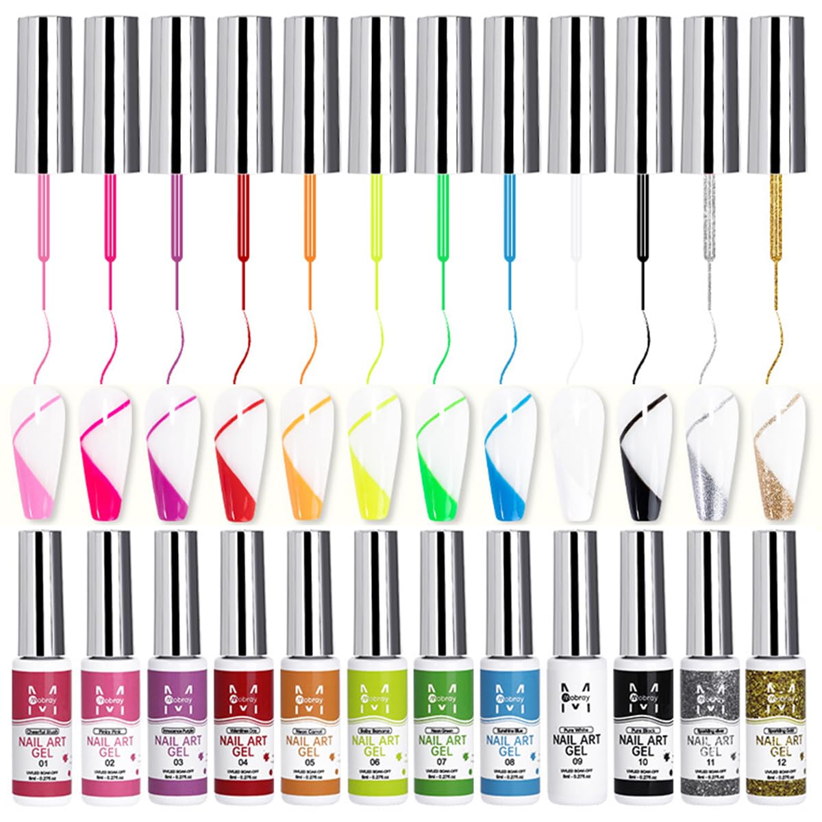 Fcozpjk Nail Art Liner Kit 12 colors in 8ml bottles for at home nail art.