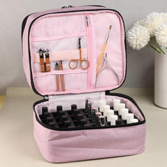 Fcozpjk Nail Polish Organizer Case inside layers shows dual storage for polishes and tools.