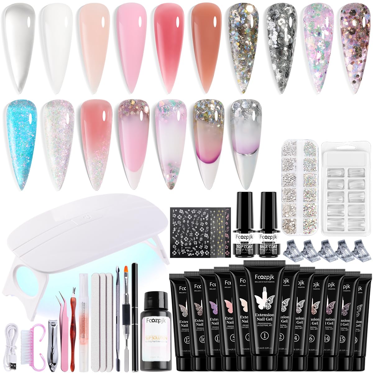 Fcozpjk poly nail gel kit starter set for at-home professional extensions.