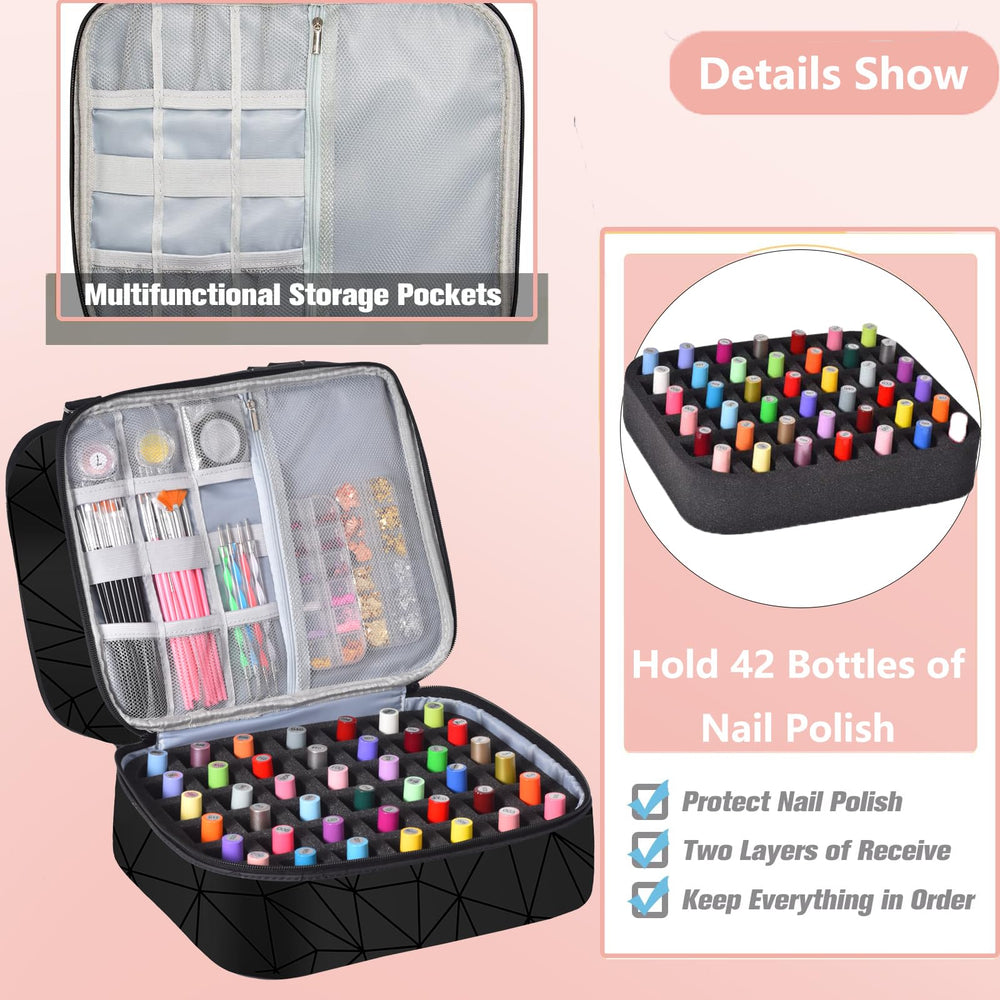 FCQQYWZ nail polish organizer lower layer shows 42+ bottle storage capacity.