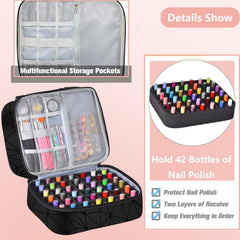 FCQQYWZ nail polish organizer lower layer shows 42+ bottle storage capacity.