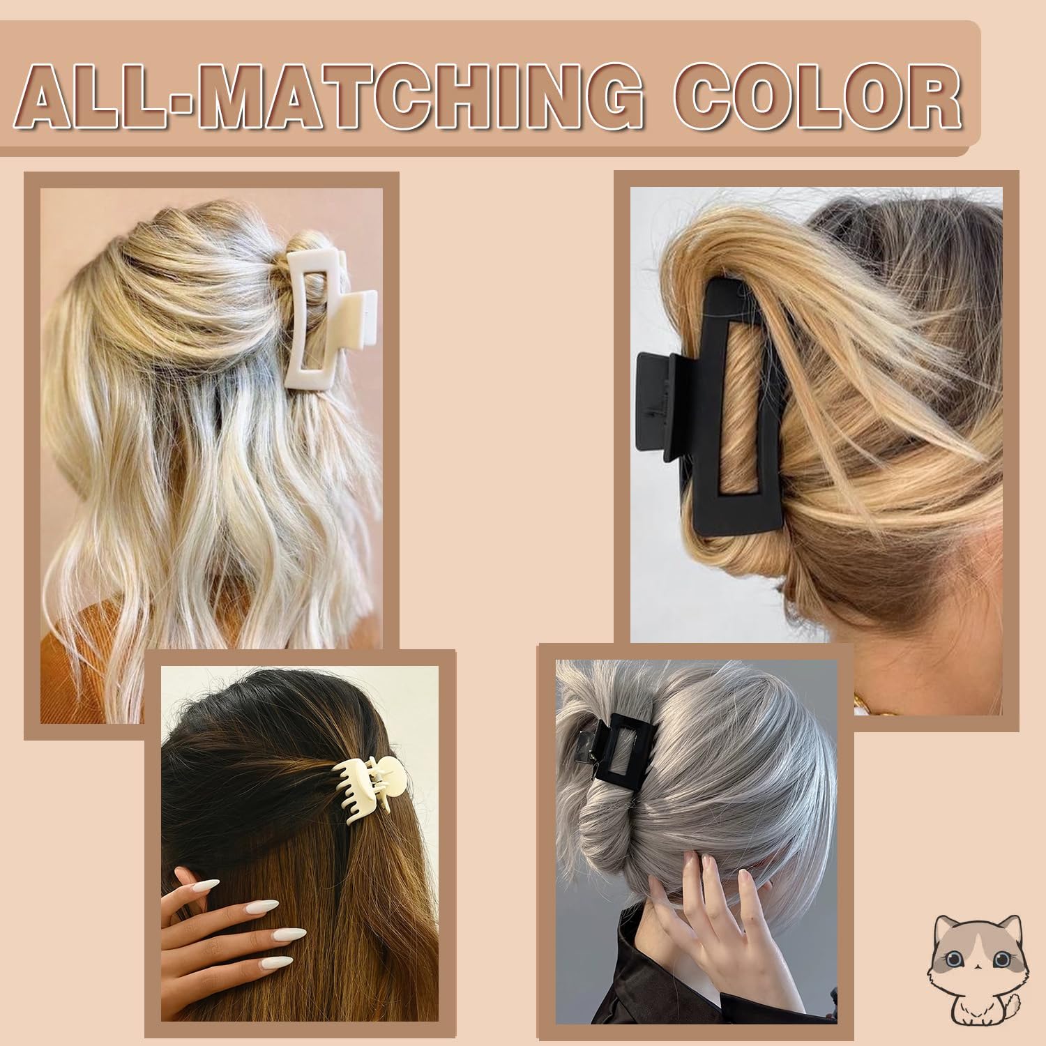FDBJulyy clips in multiple sizes arranged on bun for versatile styling.
