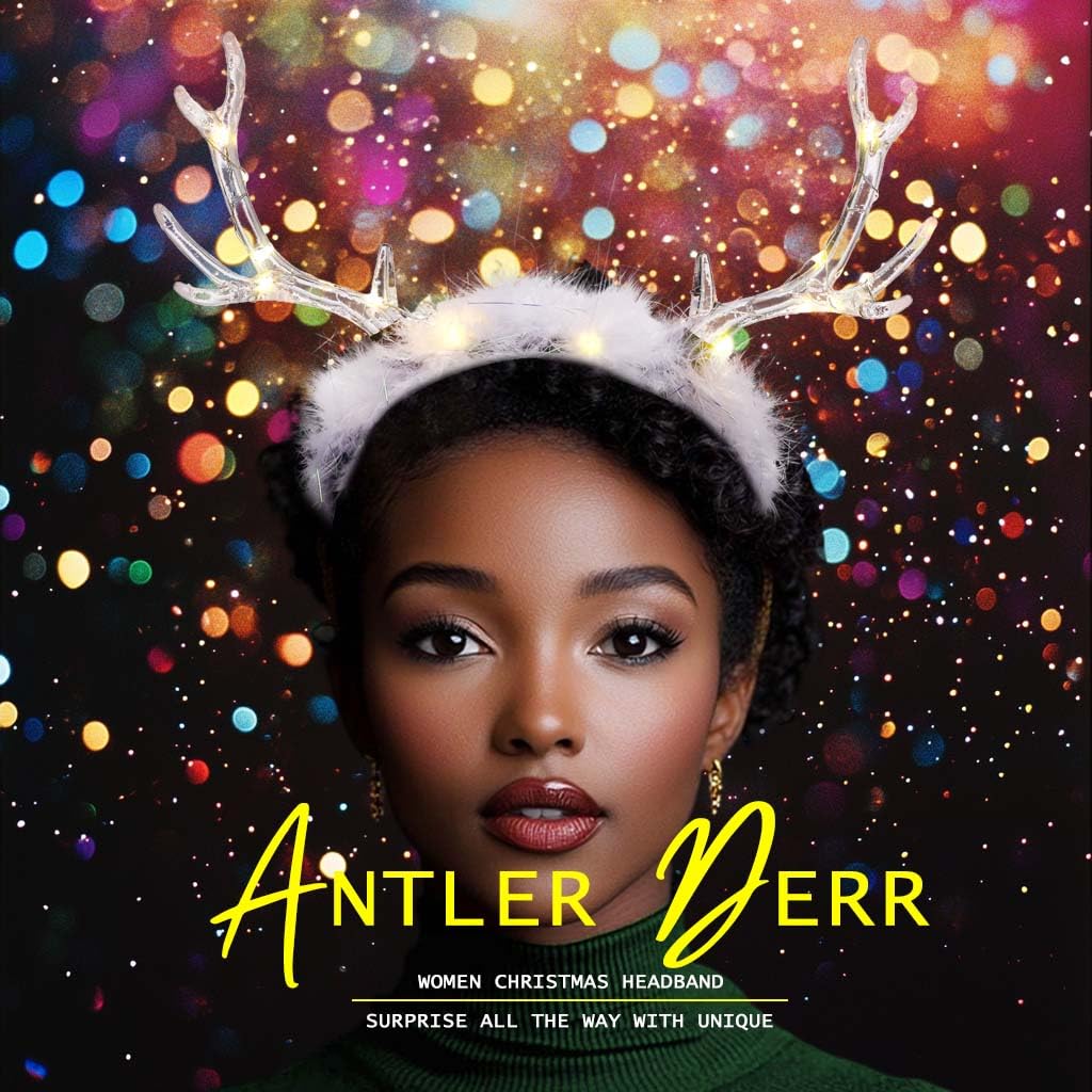Fdesigner white Christmas antler headband with feather pairs with outfits and photos.