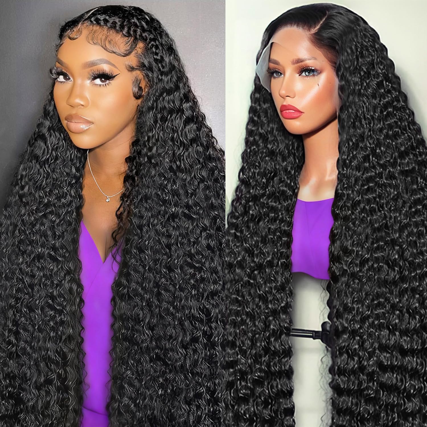 FDSAFEF 34inch deep-wave wig lace-front closeup with natural density for everyday wear