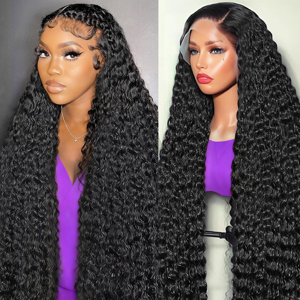 FDSAFEF 34inch deep-wave wig lace-front closeup with natural density for everyday wear
