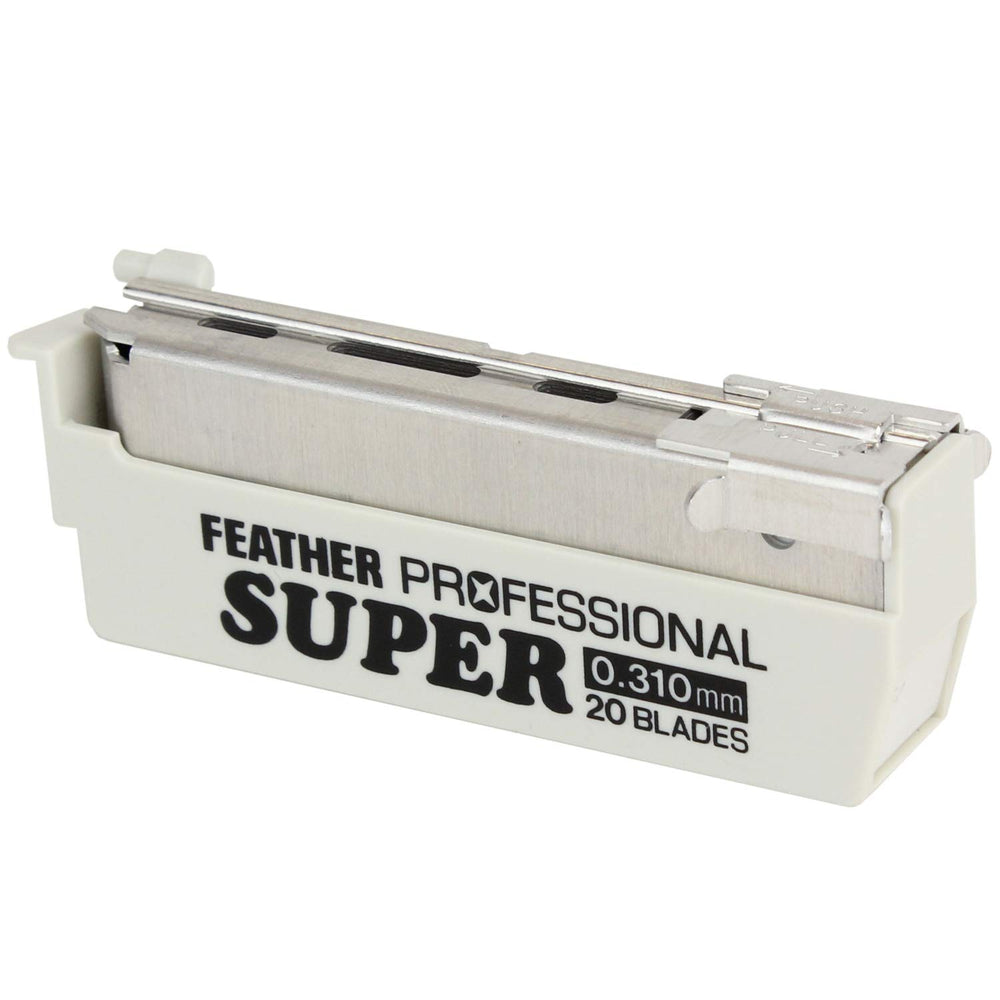Feather Artist Club ProSuper blade in dispenser for sanitary blade changes.