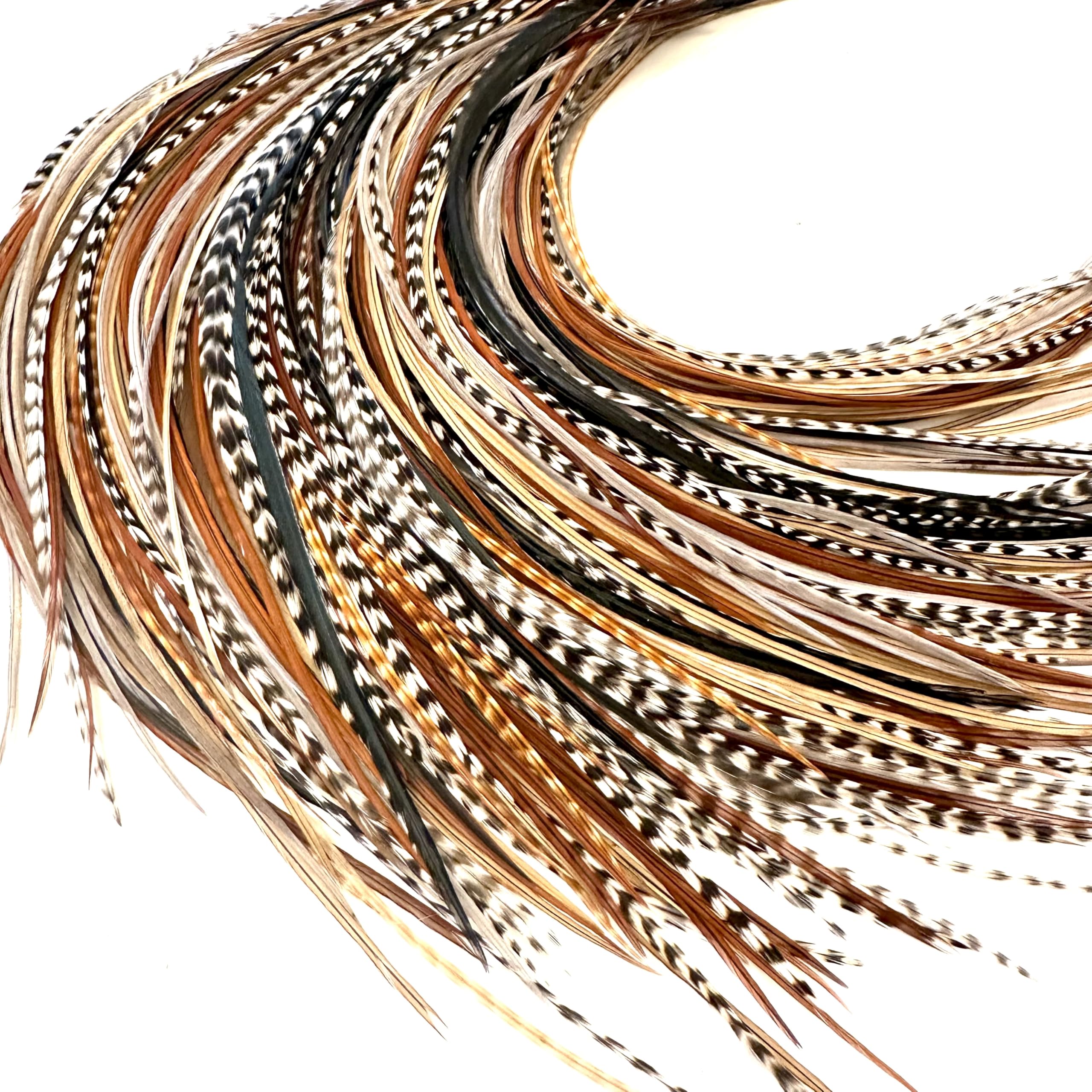 Feather Headz 21 natural color extensions closeup feathers for easy daily boho styling