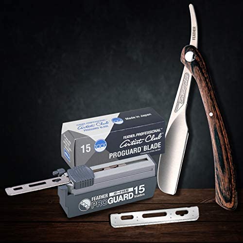Feather ProGuard guard-detail reveals thin half-rounded guard protecting skin during close shaves.