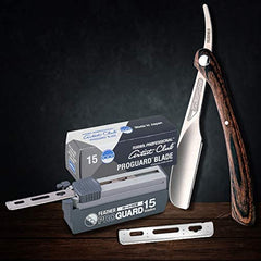 Feather ProGuard guard-detail reveals thin half-rounded guard protecting skin during close shaves.
