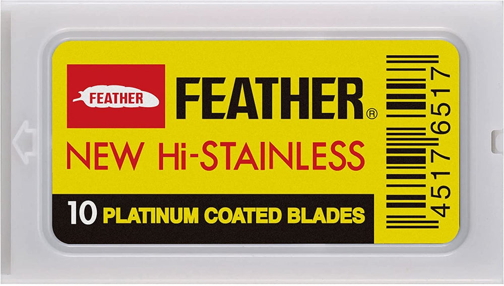 Feather travel-friendly blades in compact pack for on-the-go grooming.