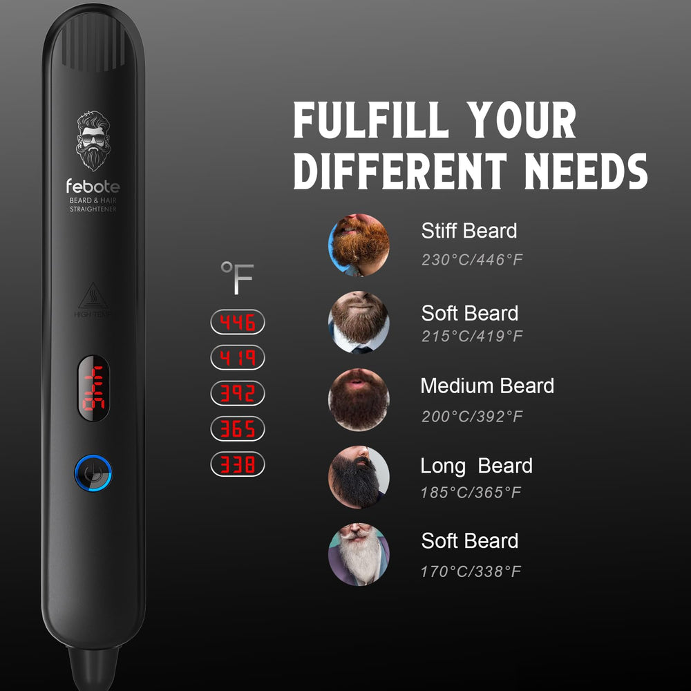 FEBOTE beard comb gliding through hairs for neat lines and detangling.