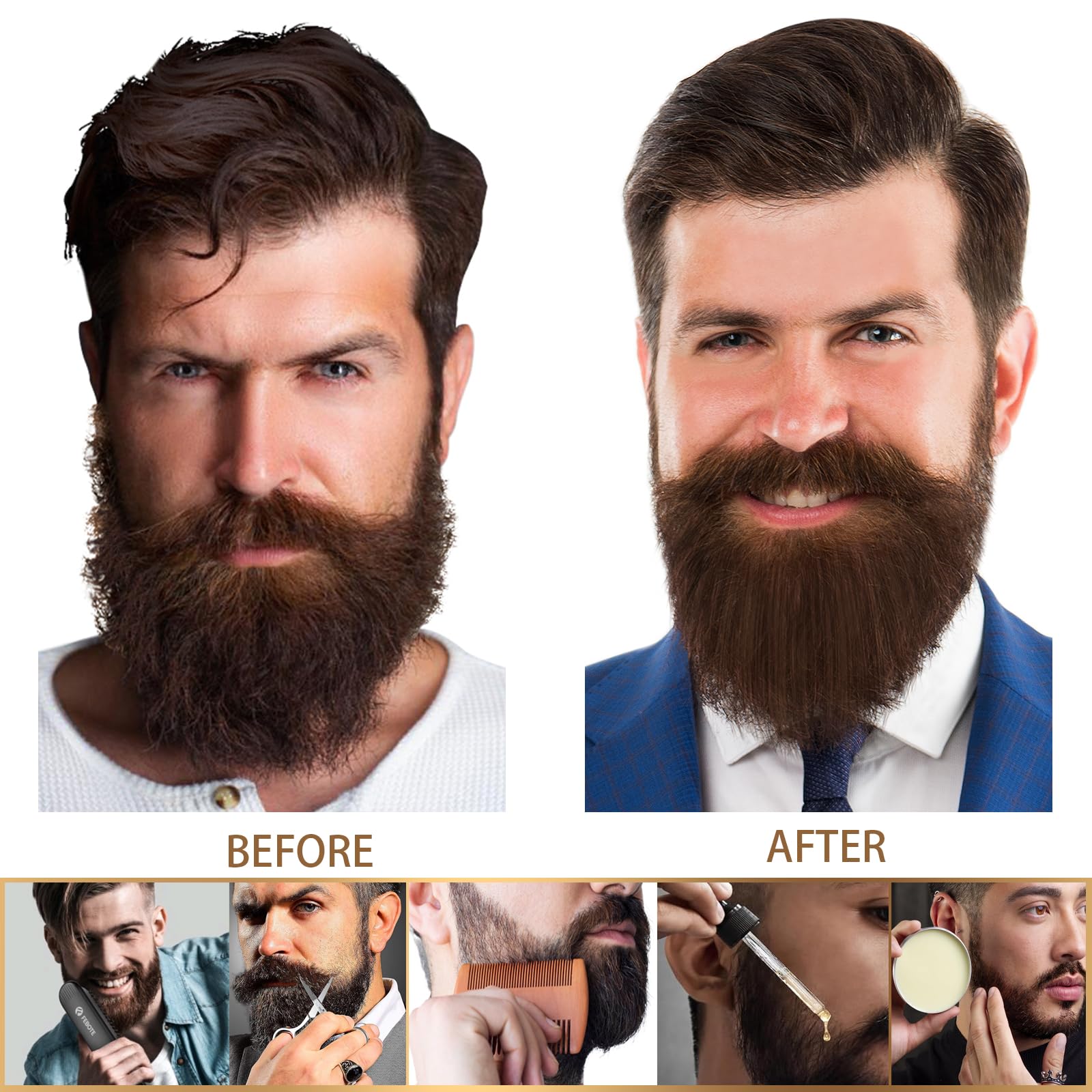FEBOTE beard oil bottle being applied for conditioning and shine