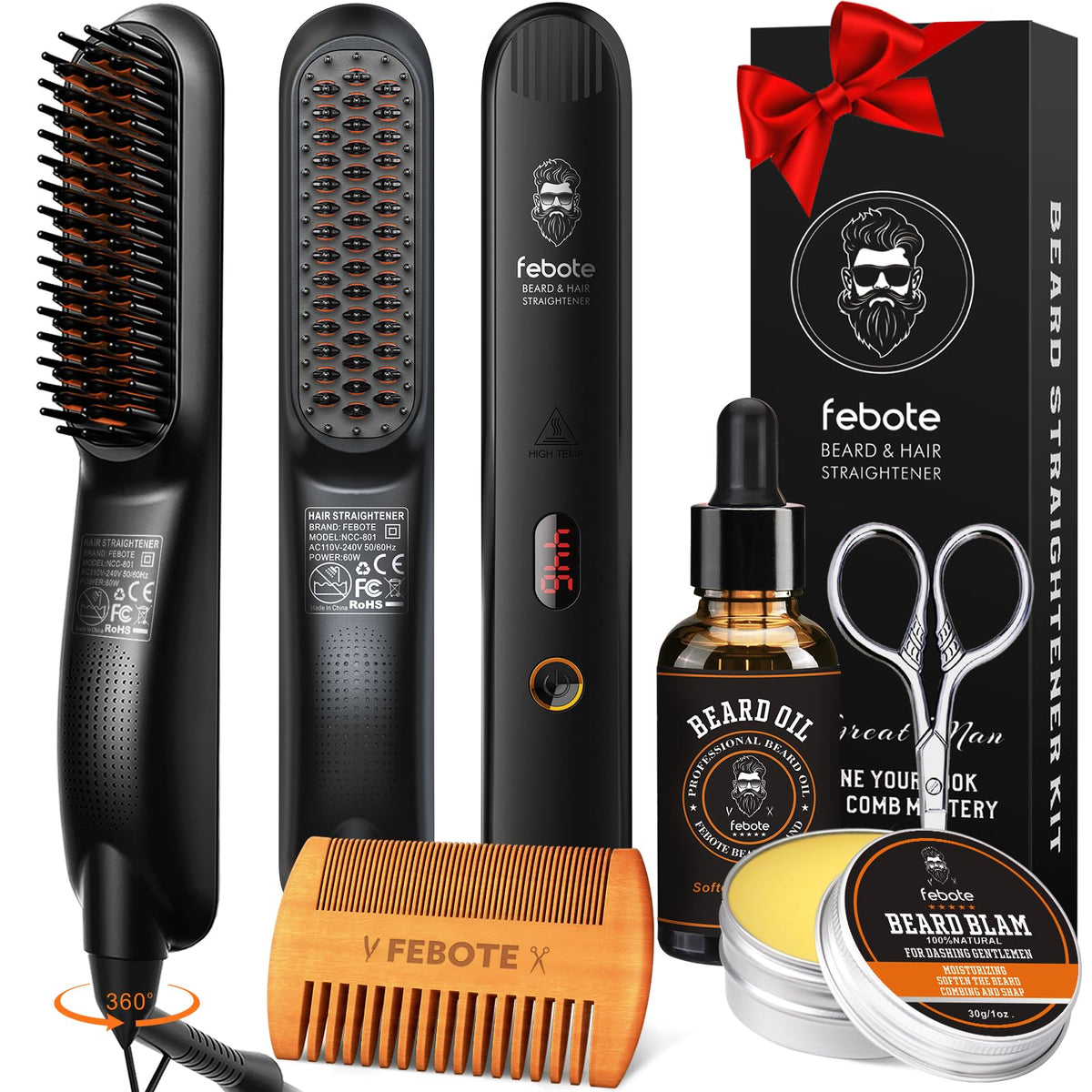 FEBOTE beard straightener closeup shows even heat for smooth beard styling