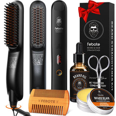 FEBOTE beard straightener closeup shows even heat for smooth beard styling