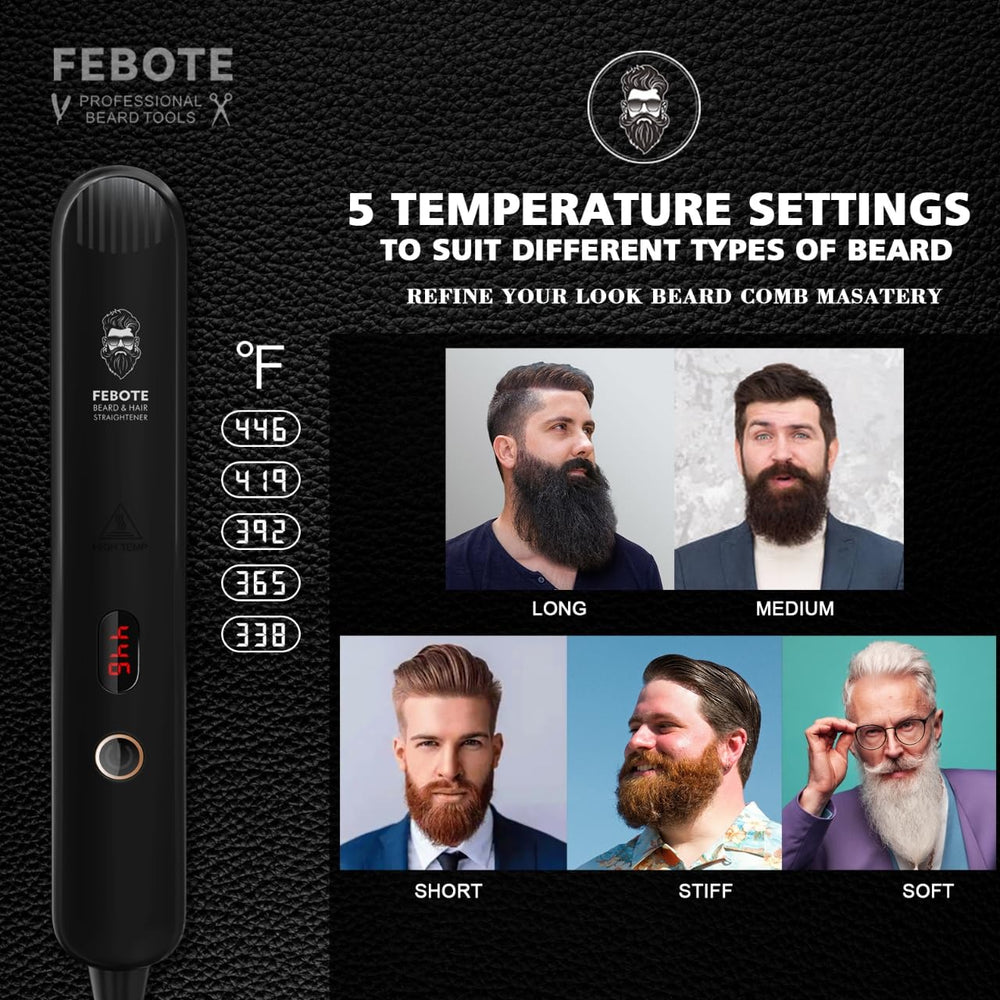 FEBOTE beard styling comb in use for detangling and shaping