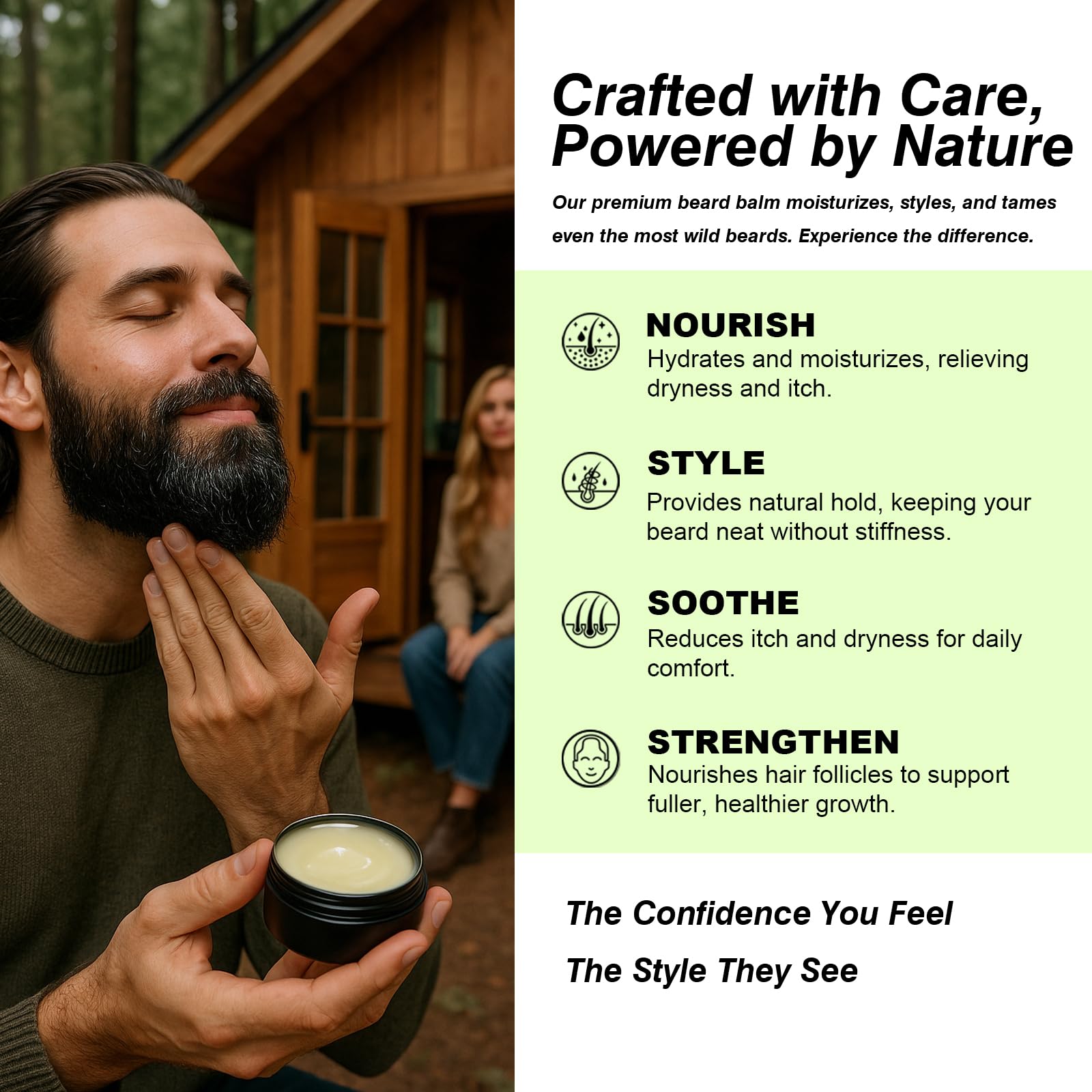 FEBOTE Biotin Beard Balm with castor and jojoba oils nourishes hair and skin.