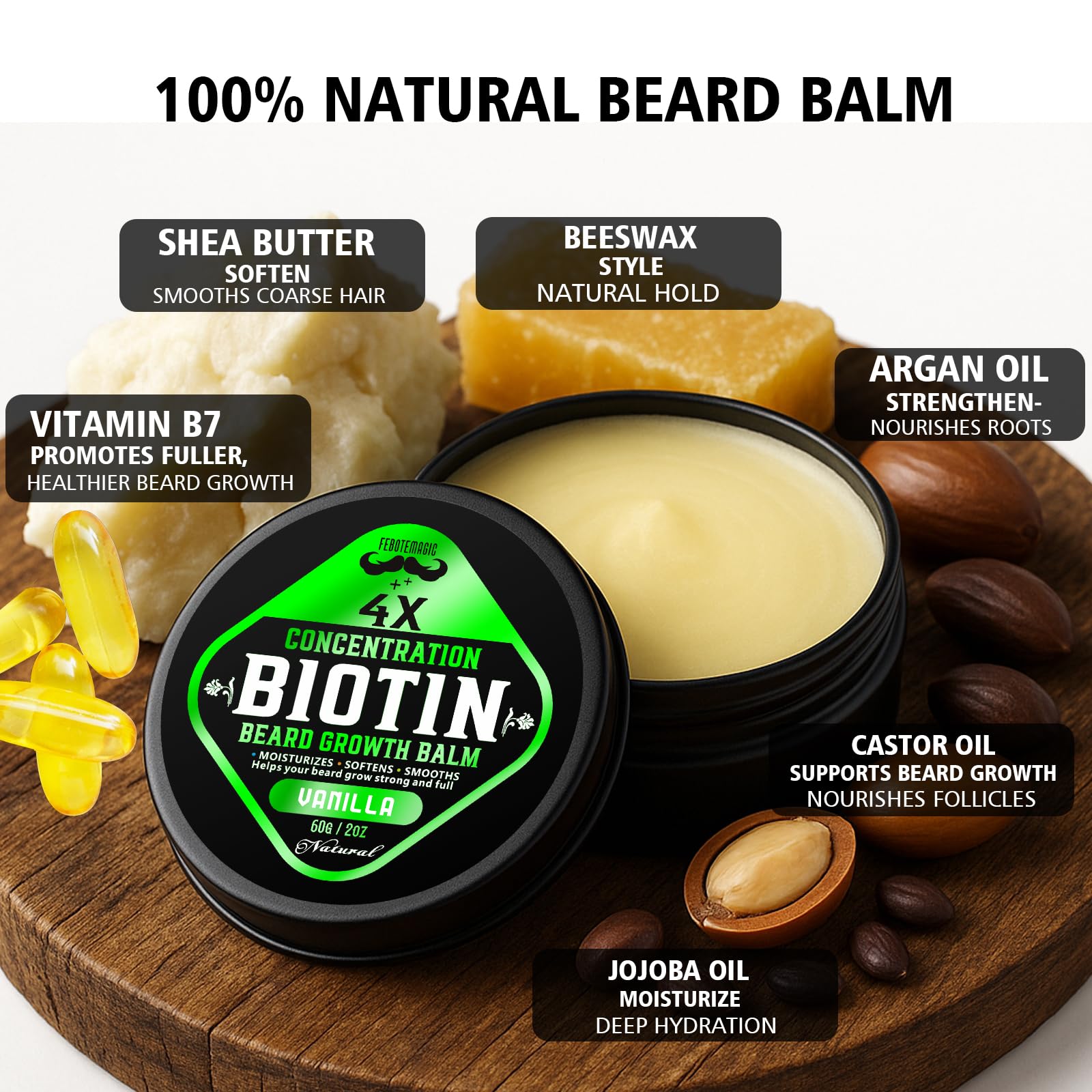 FEBOTE beard balm texture during application demonstrates lightweight, non-greasy hold.