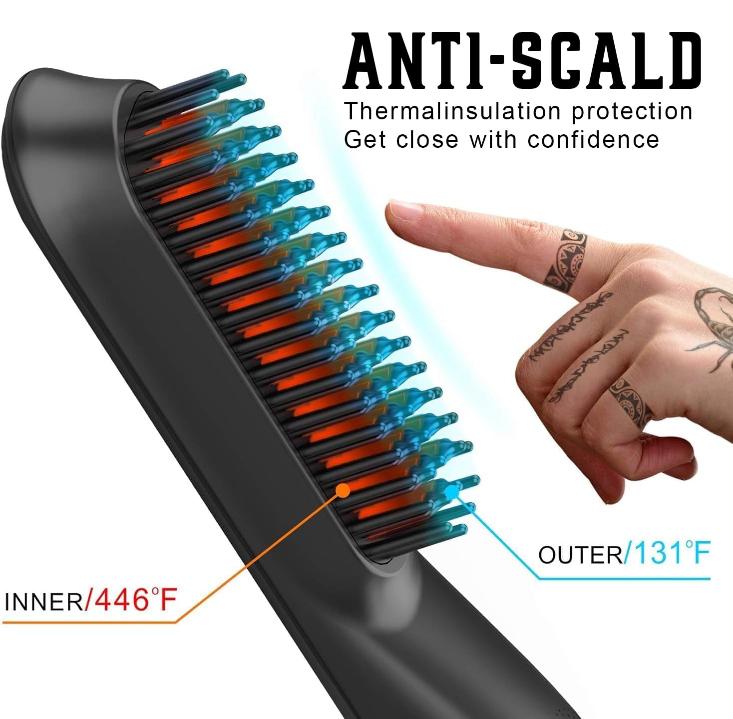 FEBOTE LCD temperature control display showing five settings for precision grooming.