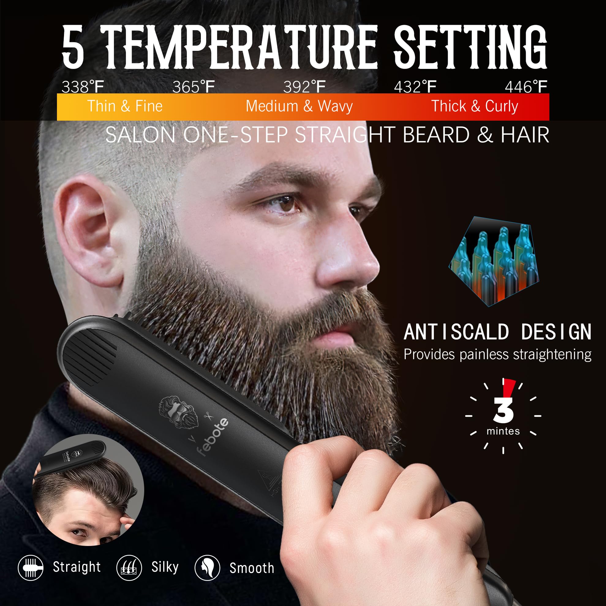 FEBOTE Luxury beard care gift set includes boar-bristle brush and pear wood comb.