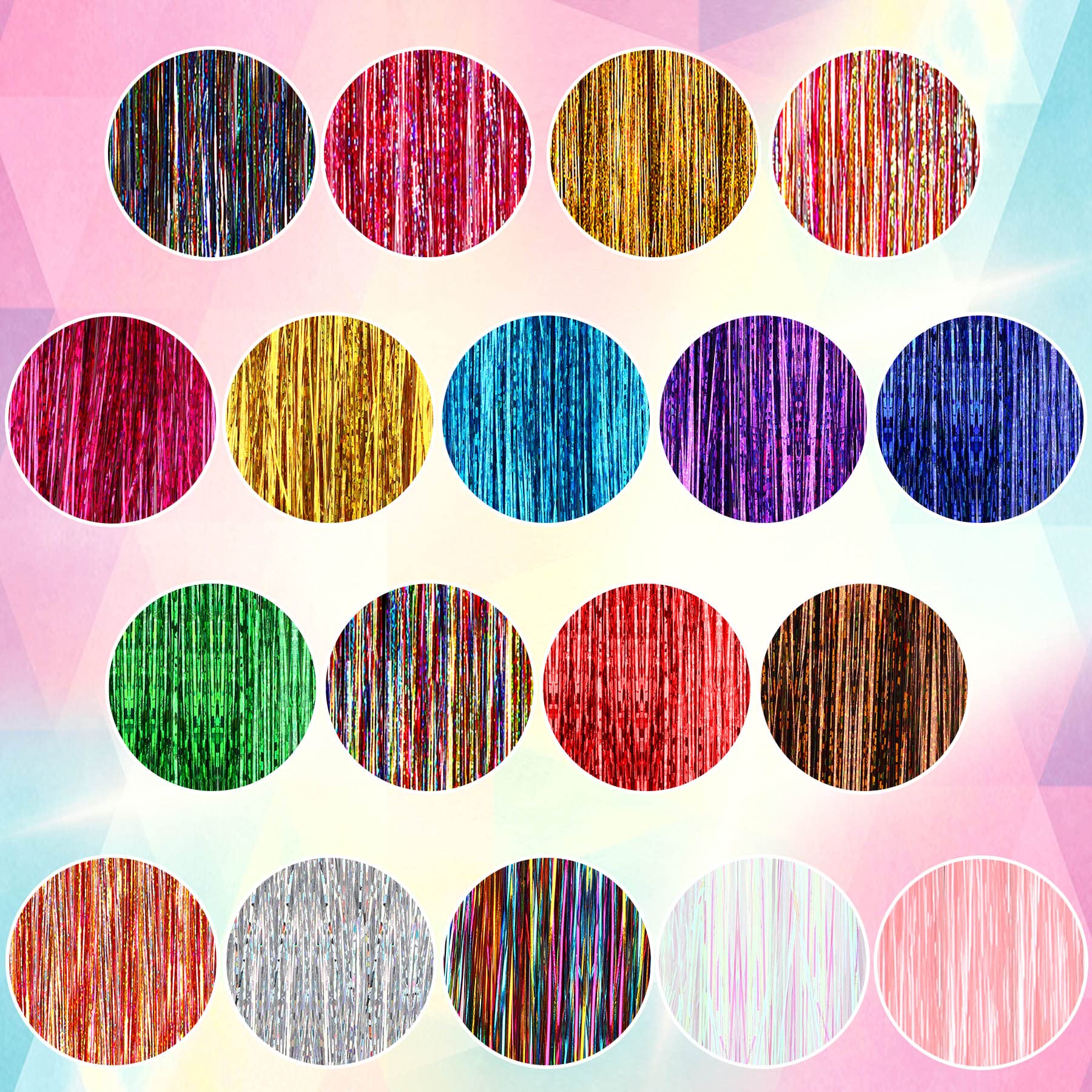FEBSNOW 47inch glitter Mylar foil tinsel decor enhances windows and garlands.