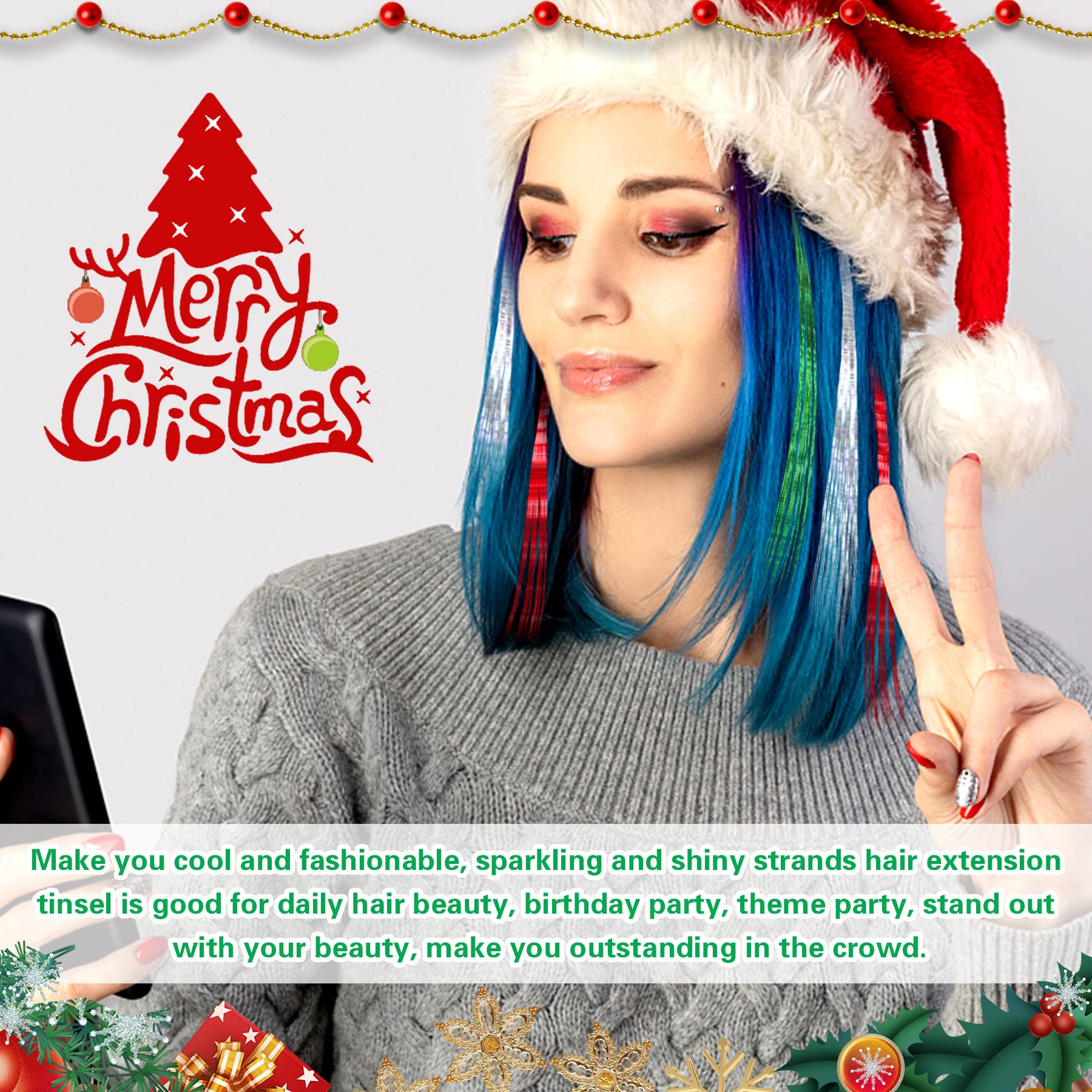 FEBSNOW party-ready tinsel looks in red green silver hues