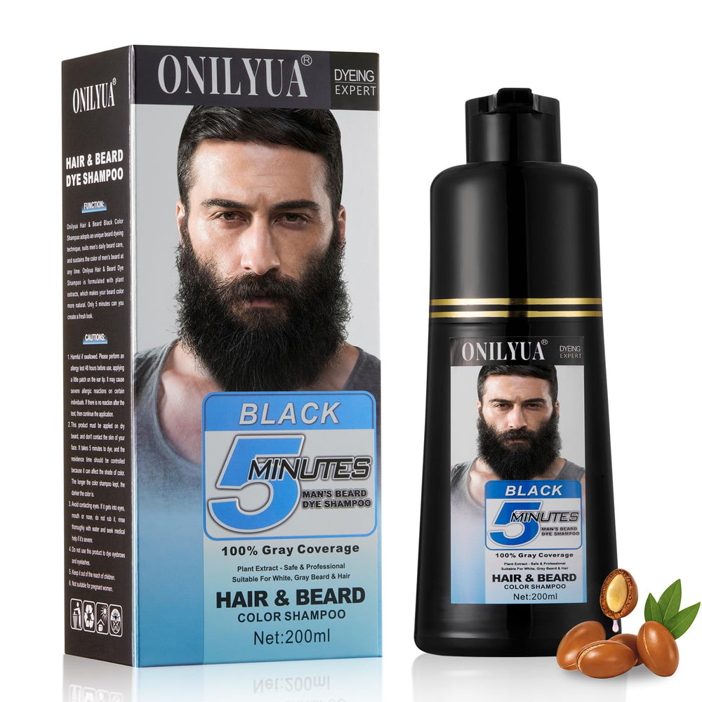 Fedulili beard dye tube application shows quick, even black color at home for busy mornings.