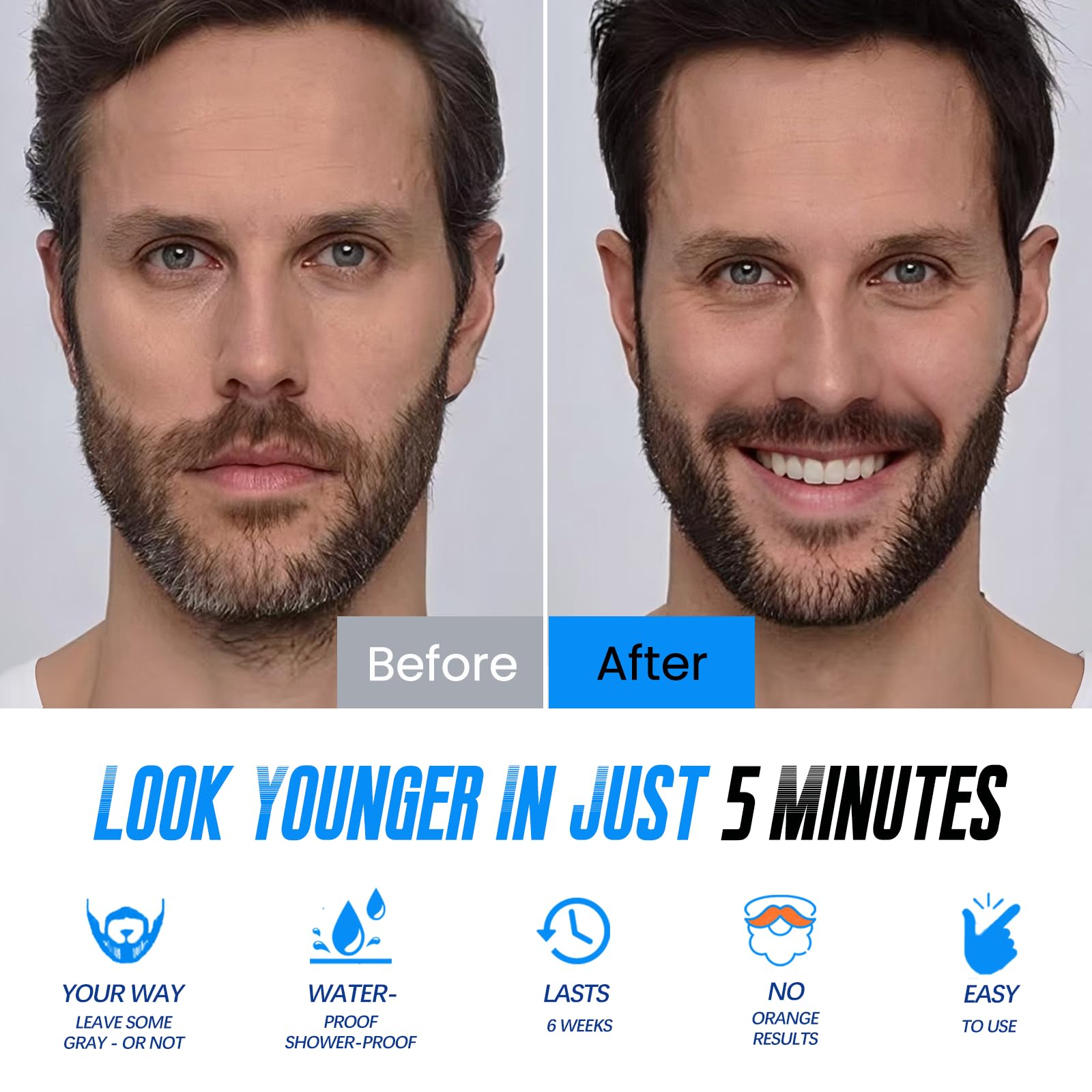 Fedulili beard dye finish demonstrates natural black shade with gray coverage.