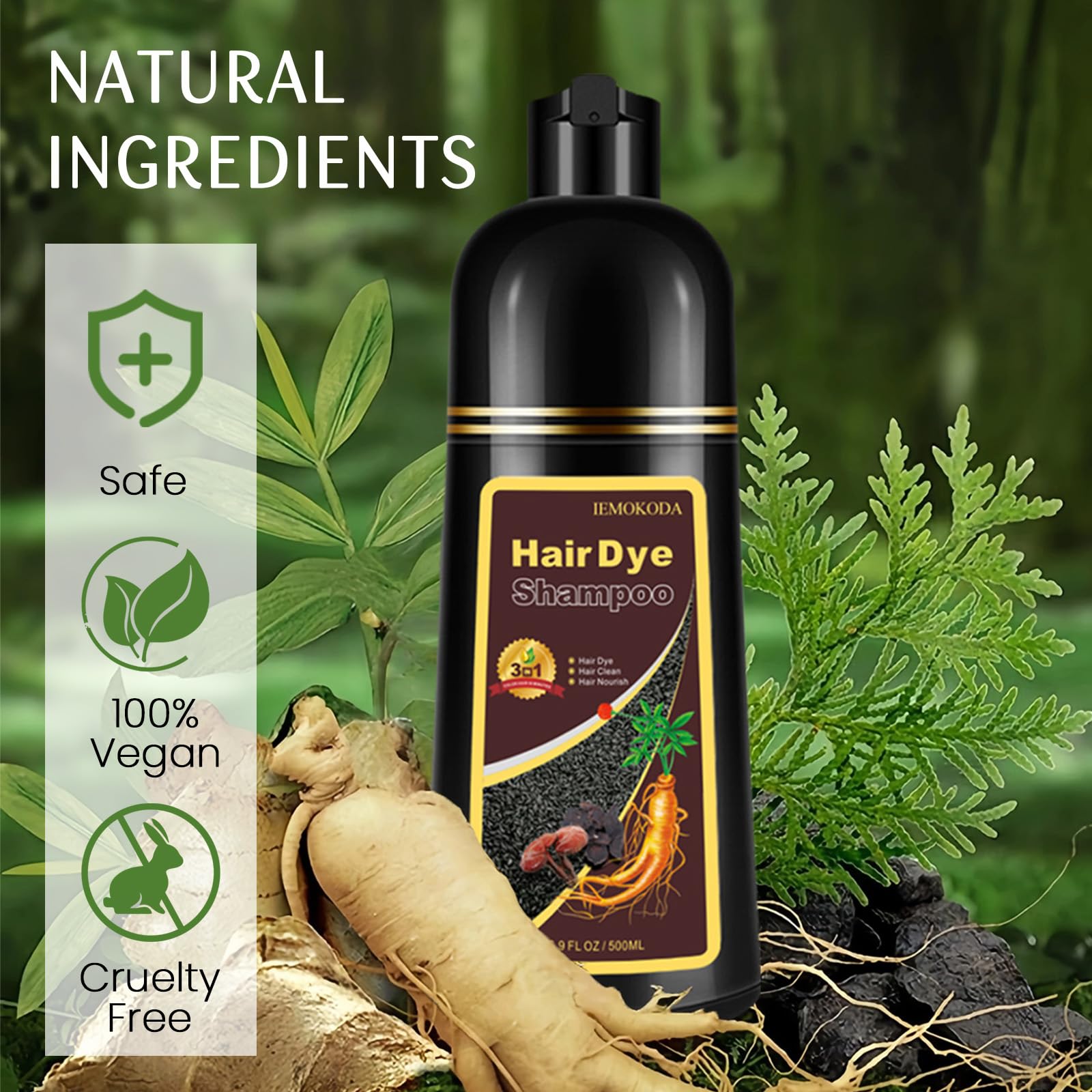 Fedulili Hair Dye Shampoo model hair shows even coverage on dark locks.