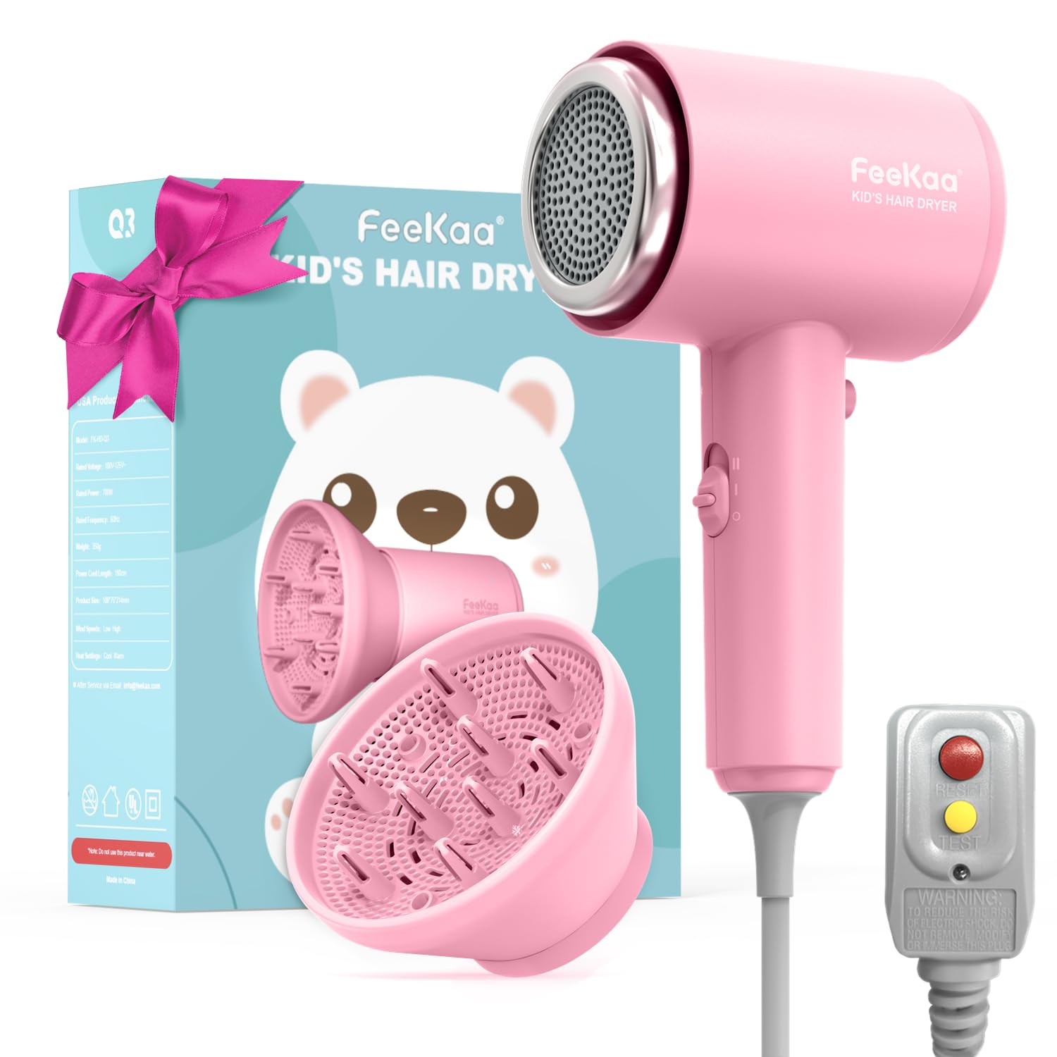 Feekaa kids hair dryer compact pink for quick on-the-go styling