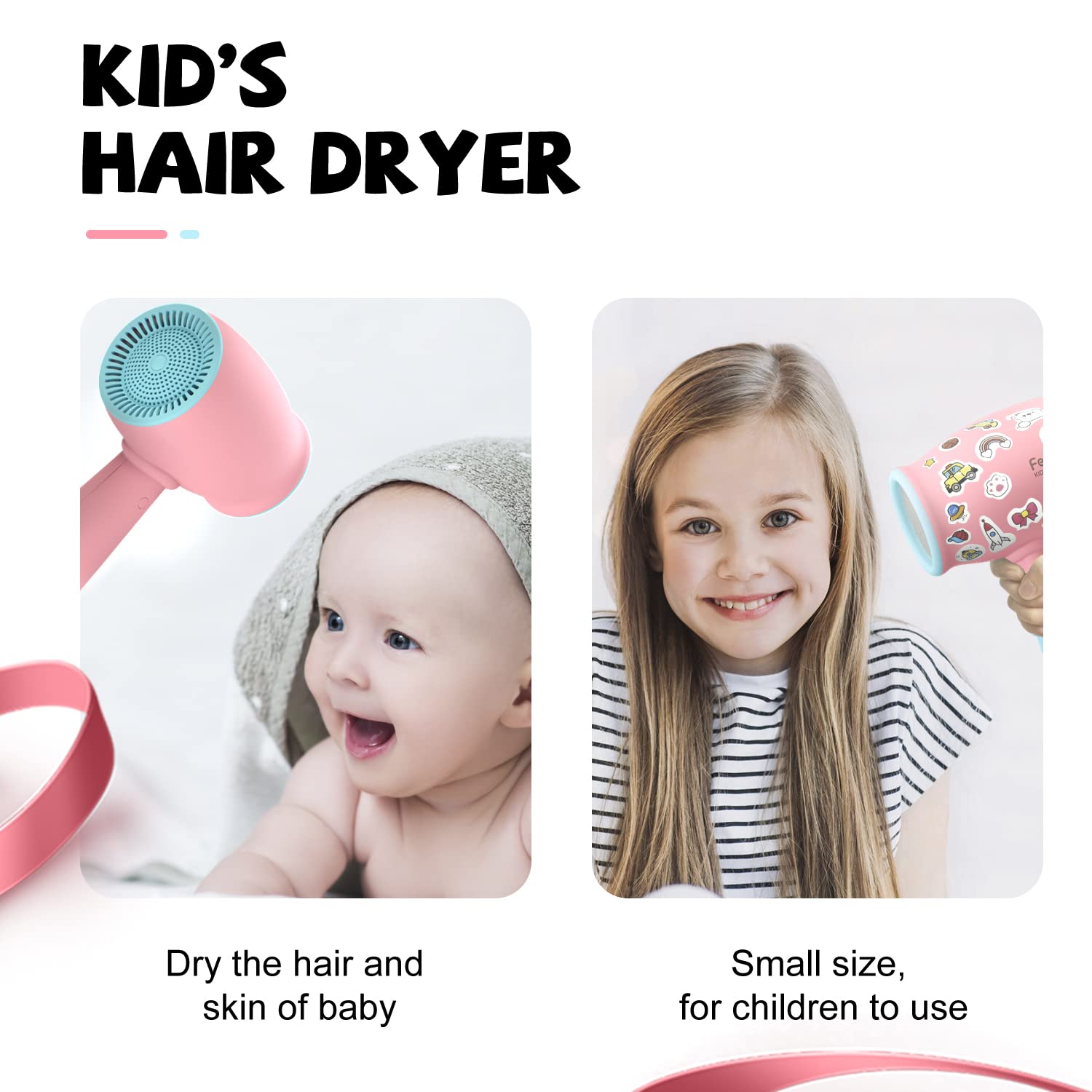Lightweight FeeKaa Kids Hair Dryer aids quick, comfortable drying
