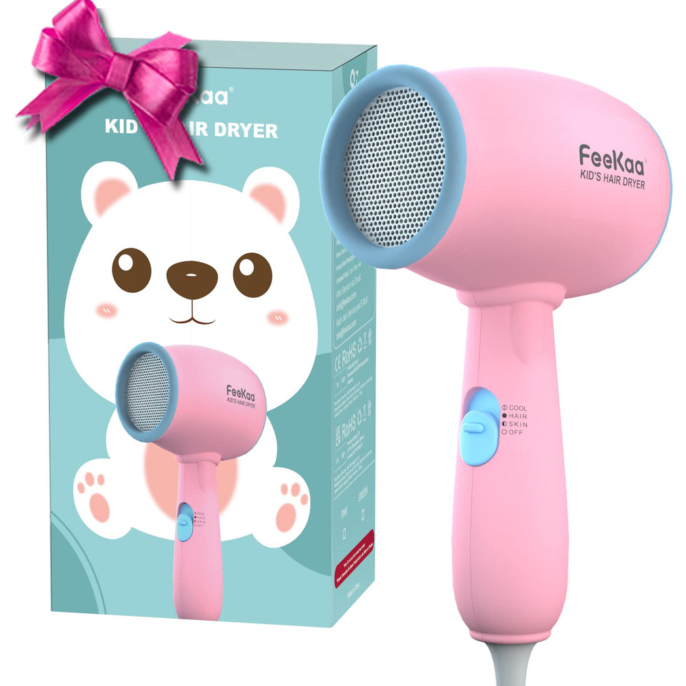 FeeKaa Kids Hair Dryer in pink body for gentle home drying