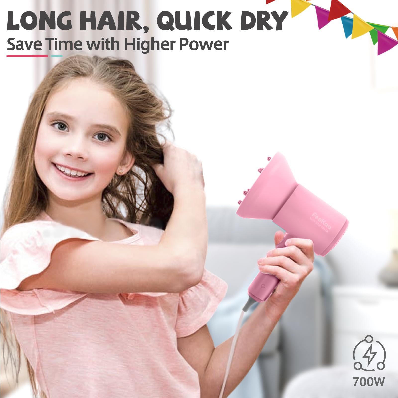 Feekaa kids hair dryer safety lock protects tiny fingers during use
