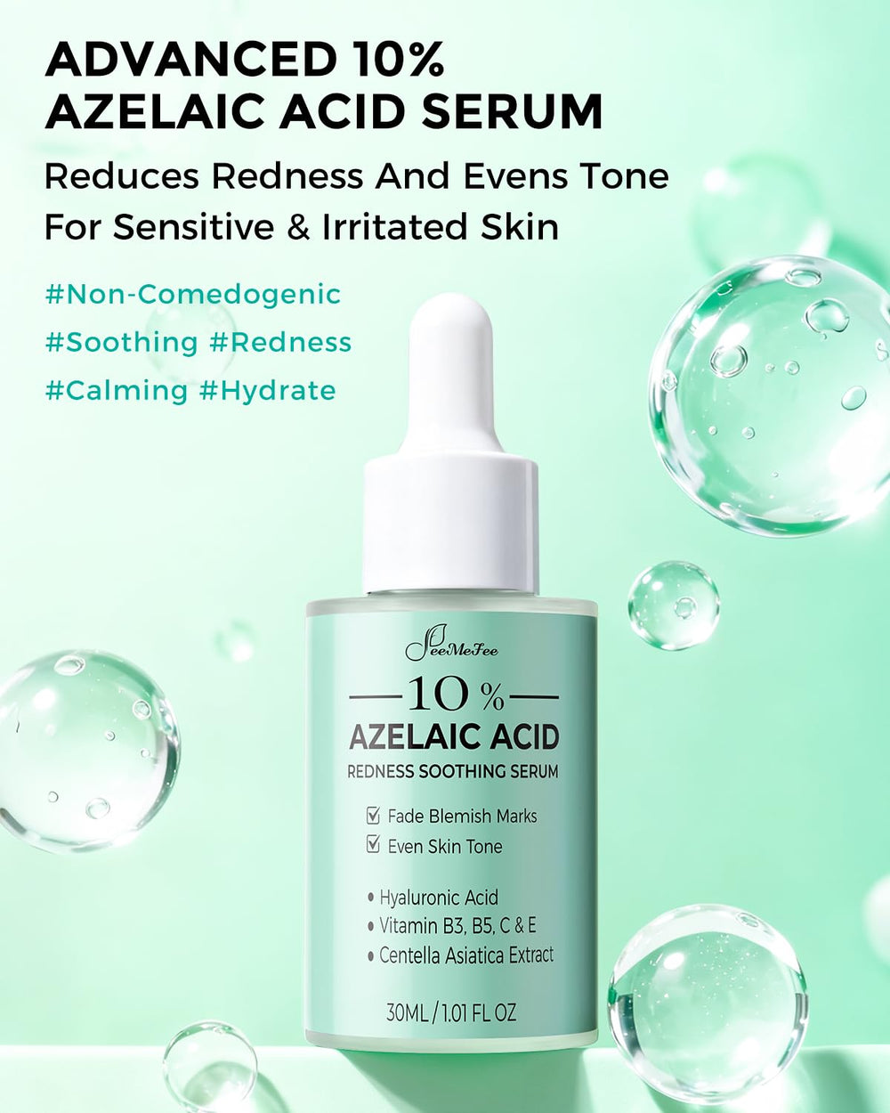 FeeMeFee Azelaic Serum pump dispense detail suggests precise, quick application for daily routines