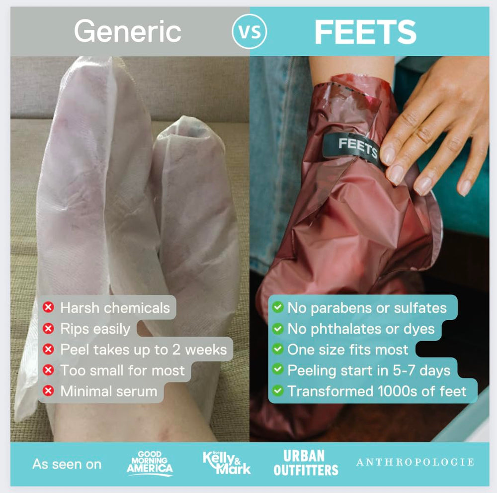 FEETS closeup of natural ingredients highlights gentle skin renewal potential.