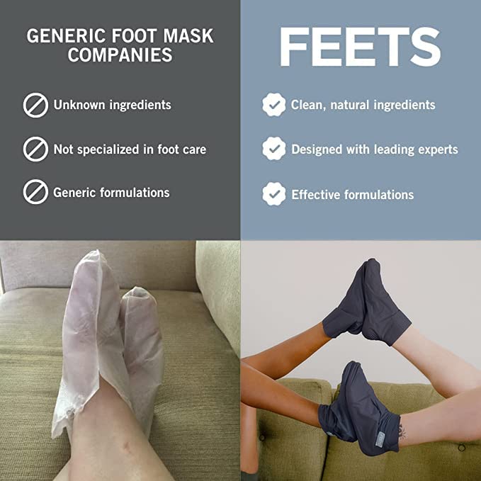 FEETS Hydrating Foot Mask ingredients highlight moisturizing serum for smooth feet