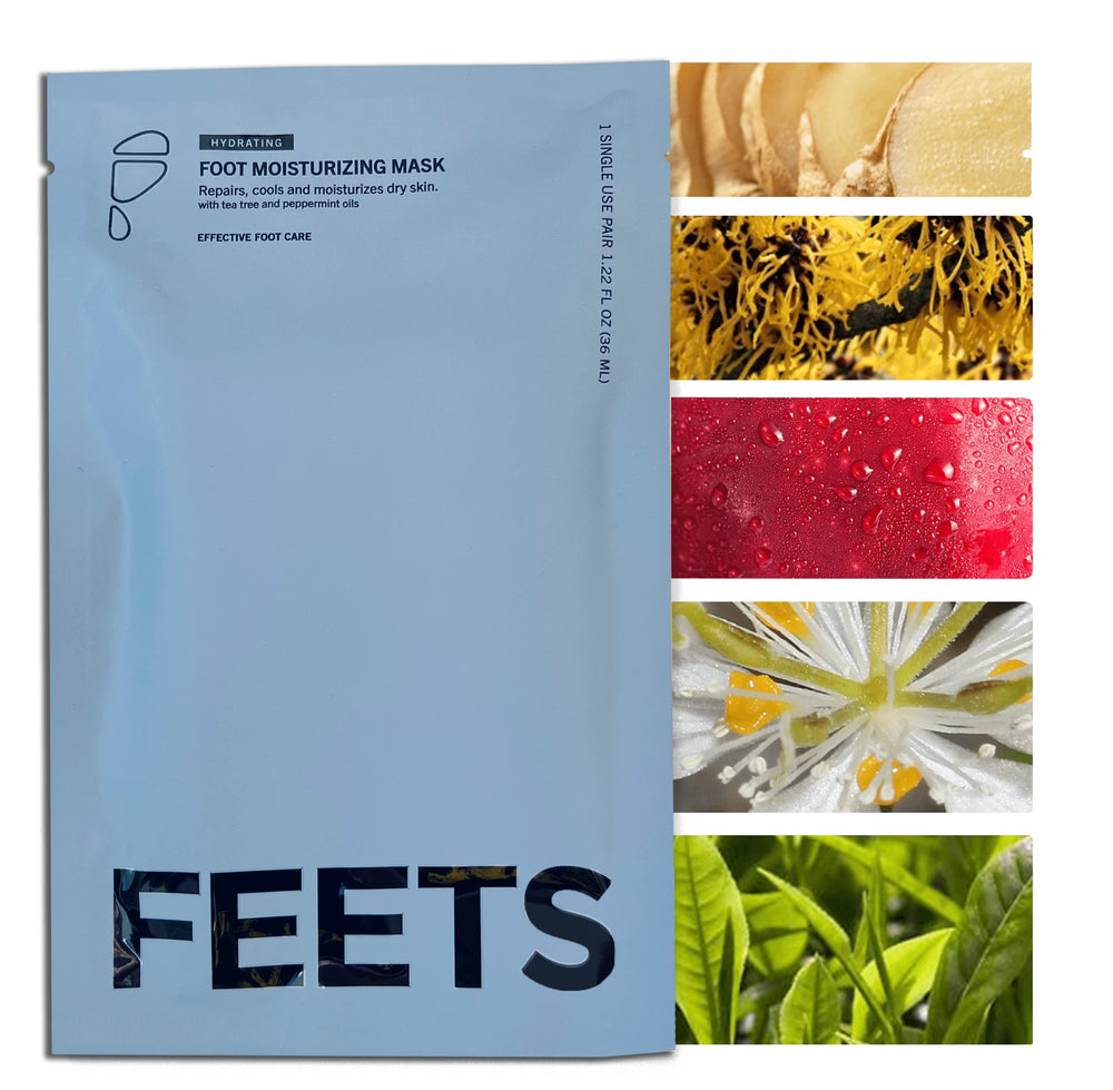 FEETS Hydrating Foot Mask natural ingredients highlight tea tree and peppermint